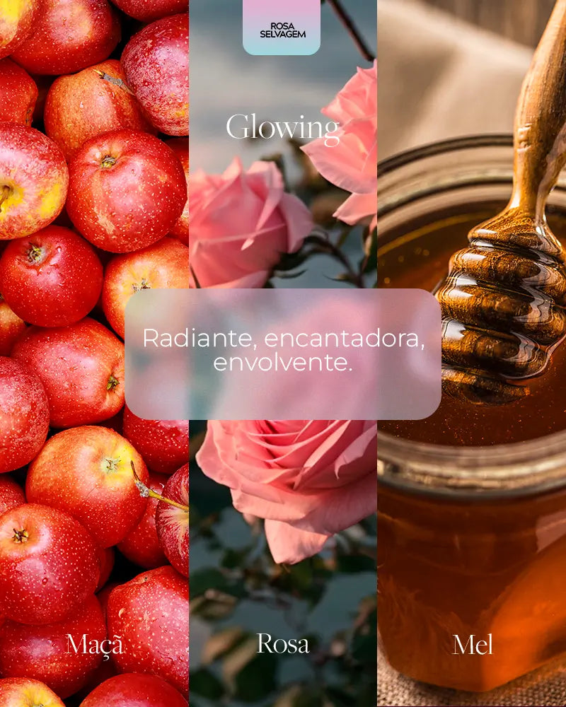 Notas olfativas do Body Splash Glowing 200ml da Rosa Selvagem