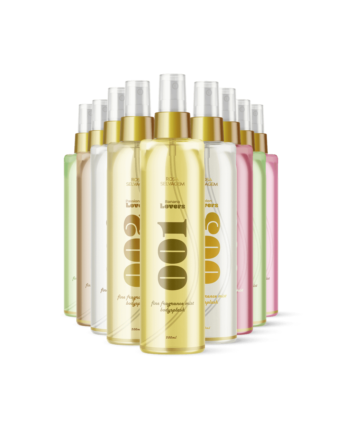 As dez fragrâncias do Body Splash Rosa Lovers 200ml lado a lado